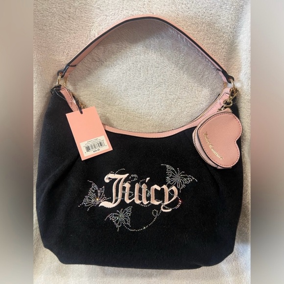 Juicy Couture Wingin’ It Hobo Bag - Black & Pink - NWT - Picture 4 of 11